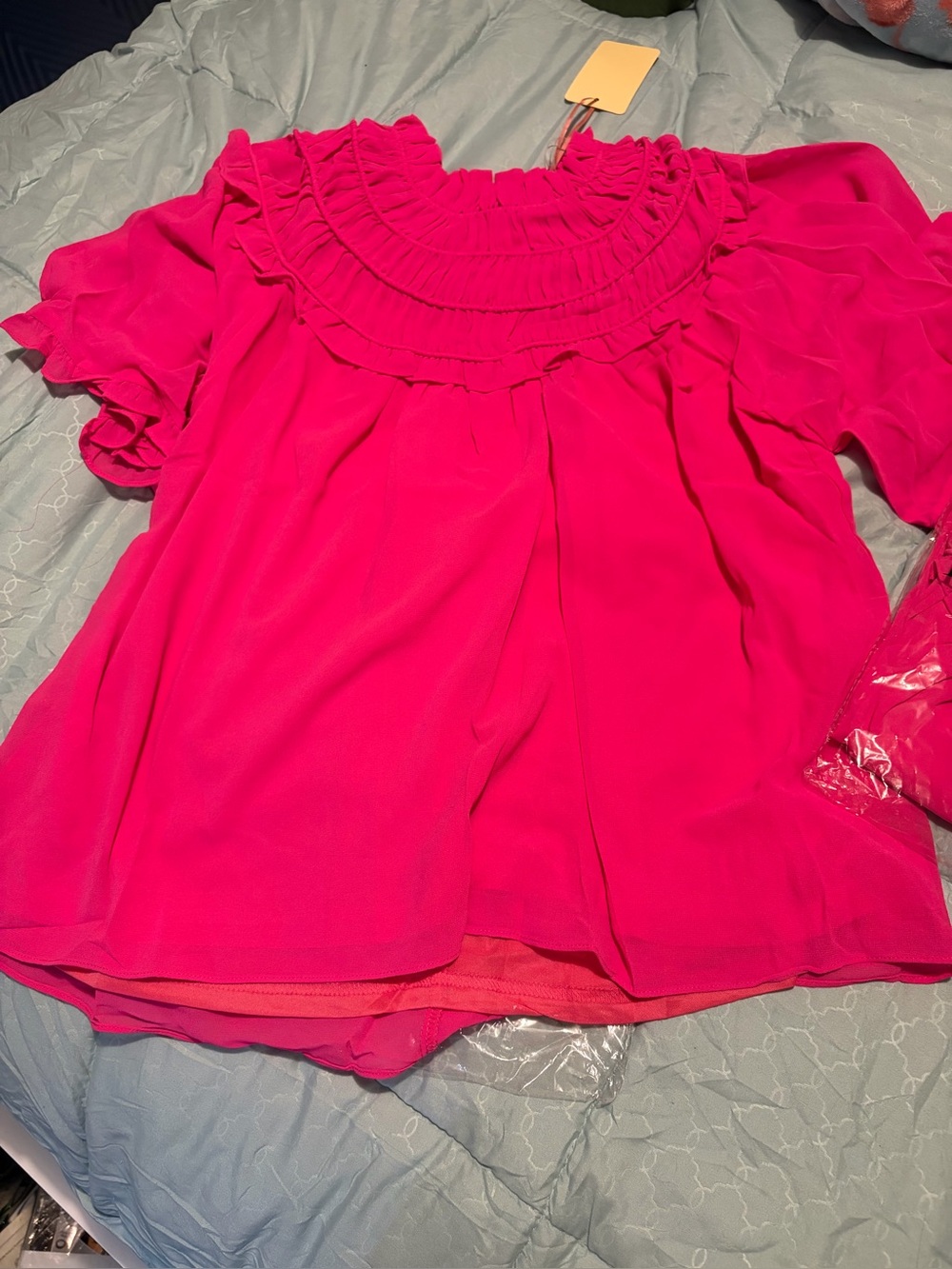 Women's Ruffled Yoke Blouse - Hot Pink